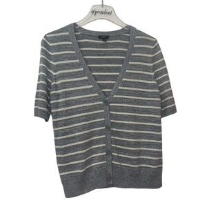 Talbots Short Sleeve Gray Striped Top Cardigan